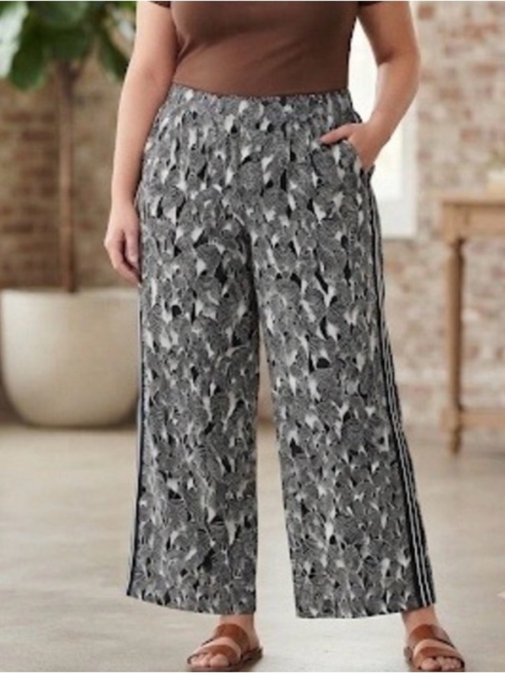 Max Studio Black White Stripe Wide Leg Ankle Pants Geometric Shell Boho 3X Plus
